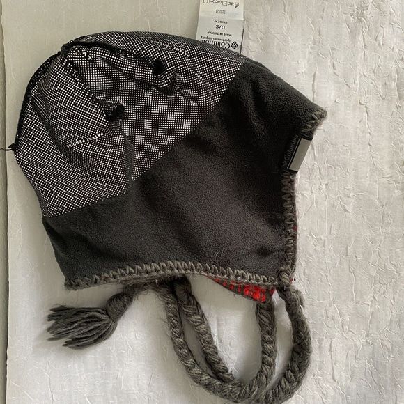 Columbia Ear Flap Hat Red Fair Isle Logo Heat Shield Pom Pom Knit Beanie Cap OS - Picture 7 of 12